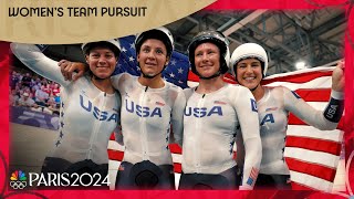 USA holds off New Zealand for EPIC first gold medal in womens team pursuit  Paris Olympics [upl. by Alrad]