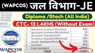 Wapcos Jal Vibhag JE Recruitment 2024  Freshers Jobs  All India Jobs  Diploma Jobs MNC Jobs 2024 [upl. by Ewan]