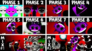 Phase 1 VS Phase 2 VS Phase 3 VS Phase 4 VS Phases 68 VS Mix 12 in Incredibox Sprunki versions Mix [upl. by Iadrahs]