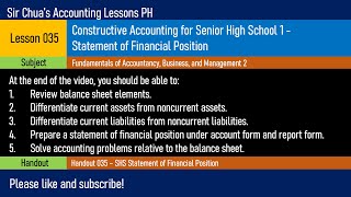 FABM2 Lesson 035  Statement of Financial Position [upl. by Freberg358]