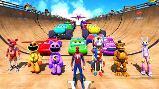 GTA V SPIDERMAN FNAF POMNI POPPY PLAYTIME CHAPTER 3 Join in the Epic New Stunt Race Mega Ramp [upl. by Nnaasil]