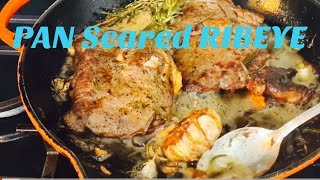 EASY STEAK RECIPE BEGINNER COOKS PAN SEARED RIBEYE WITH MUSHROOM GRAVY [upl. by Auqinat545]