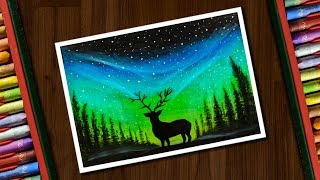 Aurora Night Drawing with Oil Pastels for beginners  step by step [upl. by Elleinahc467]