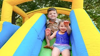 BEST BACKYARD BOUCE HOUSE PLAYGROUND PRETEND PLAYING LAVA MONSTER FLOOR is LAVA with CALEB amp DAD [upl. by Aicelf]