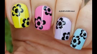 DOTTING TOOL FLOWER NAIL ART Over Multicolor Nails [upl. by Innis362]