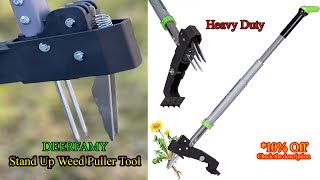 DEERFAMY Heavy Duty Stand Up Weed Puller Tool  Adjustable 4046in Handle  EasyEject Mechanism [upl. by Mamie]