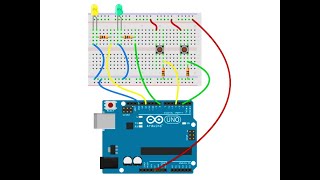 Two LEDs and two Push Buttons in TinkerCAD [upl. by Einahpehs]