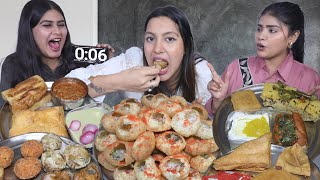 Round Vs Square Vs Triangle Food Challenge  Golgappa Momos Hot Dog Samosa Pav Bhaji paties etc [upl. by Sevart946]