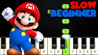 Super Mario Theme  SLOW BEGINNER PIANO TUTORIAL  SHEET MUSIC by Betacustic [upl. by Namyl283]