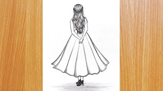 How to draw a girl  girl drawing  girl backside drawing easy \ pencil drawing [upl. by Leinnad]