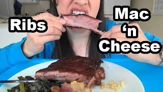 SassEsnacks ASMR BBQ Pork Ribs Macaroni amp Cheese  Eating Homecooked SouthernStyle Food [upl. by Chuck]