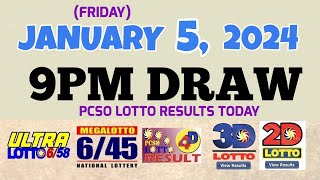 Lotto Result Today 9pm draw January 5 2024 658 645 4D Swertres Ez2 PCSOlotto [upl. by Pierpont]