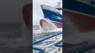 Fishing boat sailing rough weather 😱 shortvideo trending ship viral sailing waves risk [upl. by Odlanar]