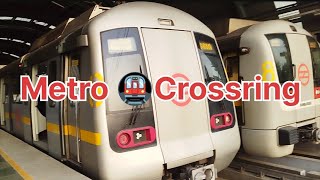 Metro Crossing 🚇 delhimetro delhimetrostation railfans metrolive delhi [upl. by Ahseit]