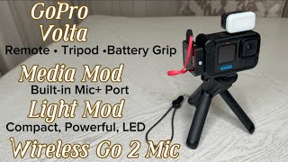 PIMPING MY GOPRO Volta External battery Tripod amp Remote Media Mod BuiltIn mic Wireless Go 2 Mic [upl. by Yanehc]