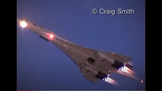 Concorde Twilight Takeoff with visible reheatafterburners [upl. by Reffinej]