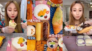 Asmr Cream CakeCrepe CakeMochiChoco PuffContainer CakeTaro Cream CakeMini Cakeasmr [upl. by Assetniuq299]