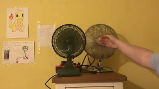 Progress 10 inch oscillating chrome desk fan VS 1992 micromark 7 inch oscillating green desk fan [upl. by Gnohp]