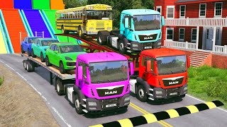 TRANSPORTING PIXAR CARS amp FRUITS WITH COLORED amp JOHN DEERE vs CLAAS vs TRACTORS  BeamNGdrive 1598 [upl. by Ellekcir724]