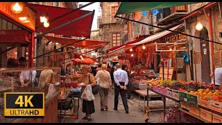 Palermo Walking Tour Around Historic Ballarò Market Typical Noises Of The City [upl. by Ileray22]