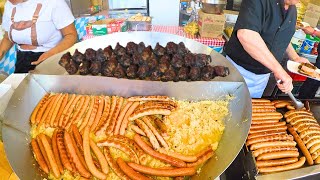 Sunday Street Food in Milan Italy Pork Knuckles Ribs Angus Huge Wurst amp more Food [upl. by Aivlis434]