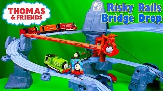 THOMAS AND FRIENDS TRACKMASTER RISKY RAILS BRIDGE DROP Accidents will Happen KIDS PLAYING TOY TRAINS [upl. by Eatnuahs251]