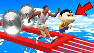 SHINCHAN AND FRANKLIN TRIED IMPOSSIBLE LASER SAW BLADE PARKOUR CHALLENGE GTA 5 [upl. by Annasus]