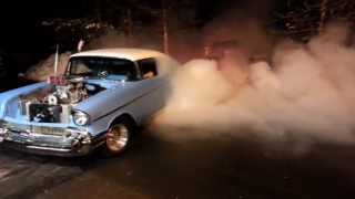 Supercharged Big Block 57 Chevy Bel Air Monster Burnout [upl. by Aehtorod]