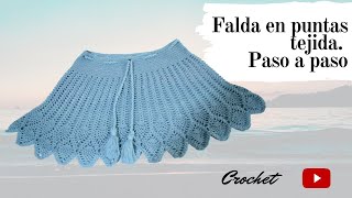 FALDA TEJIDA A CROCHET PASO A PASO Abanicos y Punto piña Ganchillo [upl. by Cirnek]