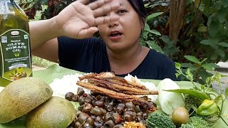 Eating raw vegetableSnail curry and dry fish with king chillinortheast naga mukbang [upl. by Wichman]