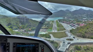 Cockpit view landing in St Barths Airport SBH 🇫🇷 from Sint Maarten Cessna 208 [upl. by Eanil837]