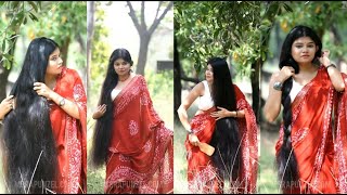 MsRapunzel  Indian Rapunzel models her classic length hair in saree [upl. by Nove]