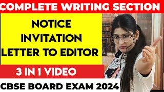 Writing Section class 12 English  NOTICEINVITATIONLETTER TO EDITORCBSE CLASS 12 ENGLISH [upl. by Eneirda]