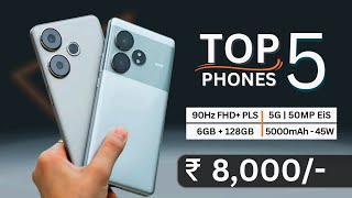 Top 5 Best Smartphone Under 8000 in August 2024  Best 5g phone under 8000 [upl. by Dorrej]