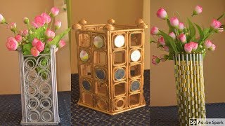 3 Diy Newspaper Flower Vase Newspaper craft ideas  best out of waste  parul pawar [upl. by Aihsatan810]