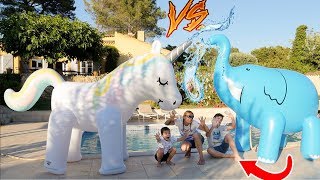 LICORNE vs ÉLÉPHANT CHALLENGE  Bataille deau 100 fun entre Mère amp Fils [upl. by Yruj]