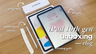 iPad 10th Generation unboxing  accessories 📦✨🤍 64gb silver goojodoq pencil [upl. by Yregram279]