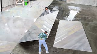 How They Install Large Marble Tiles Inside New Building [upl. by Anilad482]