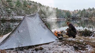 2 Nights Solo Camping in the Snow and Rain [upl. by Nettie629]