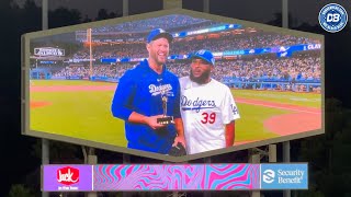 Dodgers pregame Clayton Kershaw receives Los Angeles Area Emmy Award with SportsNet LA [upl. by Ecnarretal]