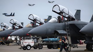 USAF Operation  F15 Fighter Jet Mass Takeoff During Major Military Exercise [upl. by Sul]