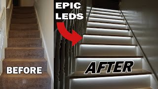 DIY Staircase Makeover With DIY LED Lighting  Renovation [upl. by Backler]