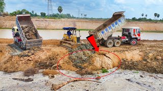 New Project Dozer Mitsubishi amp Truck 10ton Reside Road Construction push the soil to filling canal [upl. by Romney]