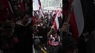 Tens of thousands of marchers crowded the streets in New Zealands capital Wellington on Tuesday [upl. by Yrral]