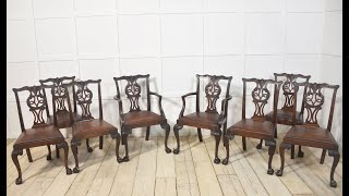 Set of eight mahogany dining chairs in Chippendale Style [upl. by Gloria35]