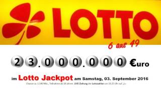 Lottozahlen Ziehung im Lotto am Samstag 392016 23 Millionen im Jackpot [upl. by Bradly]