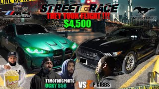 STREET RACE TFM BMW G82 M4 VS S550 SUPER CHARED S550 MUSTANG MUST WATCH HORSE POWER VS MPOWER [upl. by Yriek18]