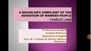 A bachelors complaint against the behaviour of married people by Charles Lamb [upl. by Dewar]