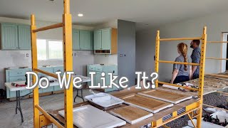 Lots of Progress Cabinet Doors Wood amp Concrete Accent Walls Lights 42 DIY OffGrid Home Build [upl. by Stretch]