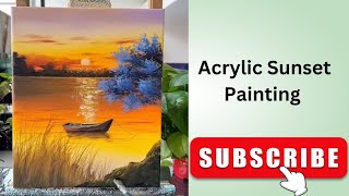 Easy Sunset Acrylic Painting Tutorial for Beginners [upl. by Swor773]